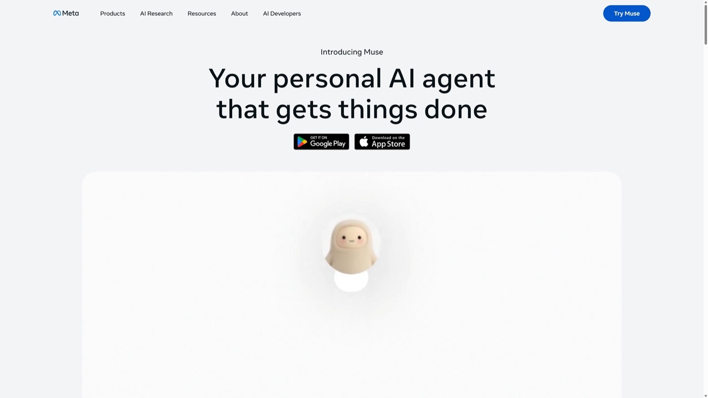 Muse 官网主视觉：Your personal AI agent that gets things done（来源：muse.ai）