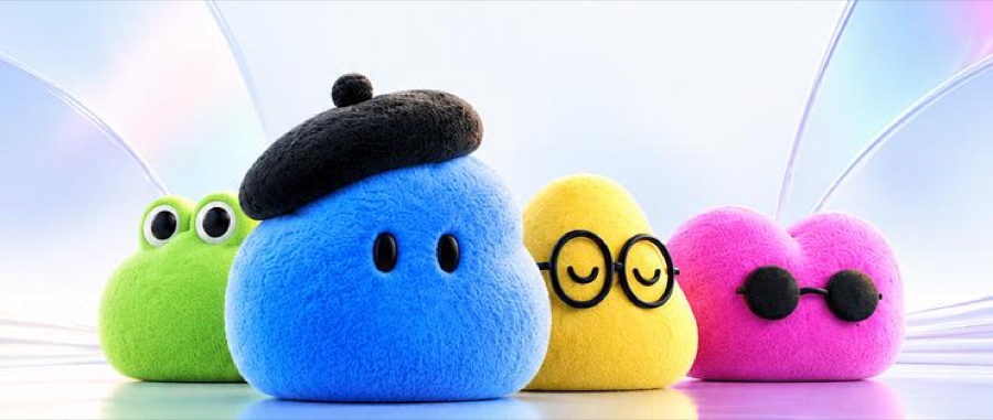 OpenAI 全新个人智能体 dots 官方角色：戴贝雷帽的蓝、绿青蛙、黄眼镜、粉爱心（来源：OpenAI）