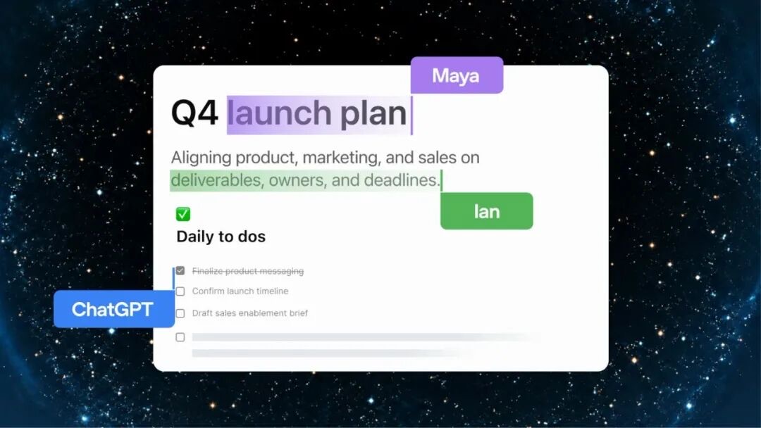 ChatGPT 动态页面 Pages，人与智能体、团队在同一文档协作（来源：OpenAI）