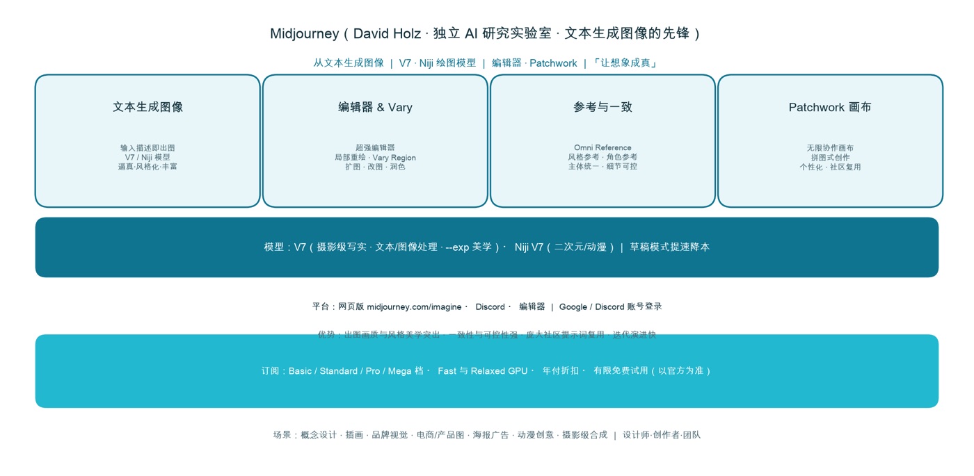 Midjourney 核心功能、V7/Niji 模型、平台与订阅